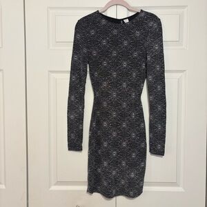 H&M Divided Black Silver Sparkle Long Sleeve Open Back Mini Dress